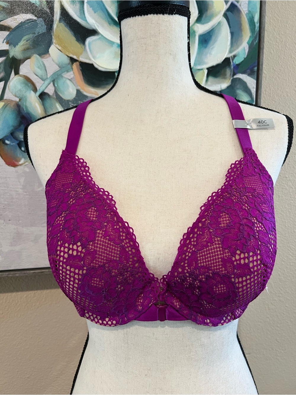 Ambrielle Lace Plunge Bra in Vibrant Magenta